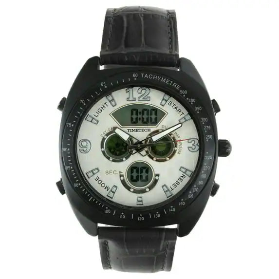 Timetech - Men's Sport Analog/Digital Multifunction Leather Watch - Gray