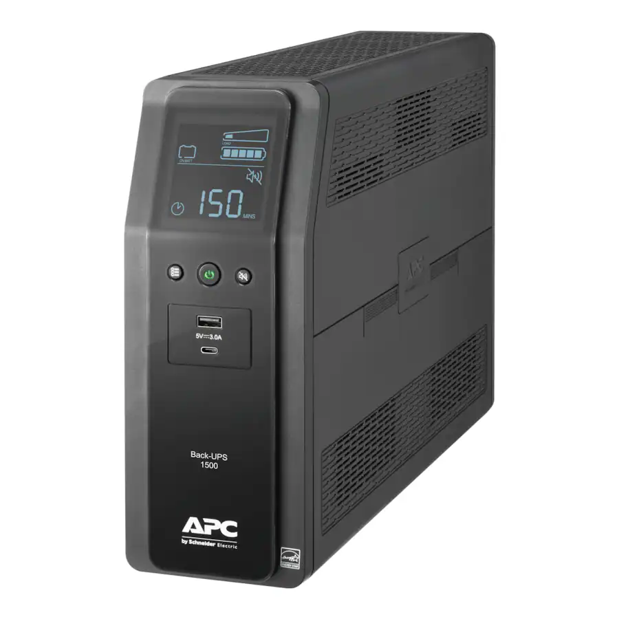 APC - Back-UPS Pro, 1500VA, Tower, 120V, 10 NEMA 5-15R outlets, LCD, 1 USB Type C + 1 USB Type A ports - Black