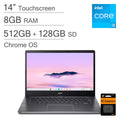 Acer - Chromebook Plus 514 14" FHD Touchscreen Laptop - Intel 8-Core i3-N305 - 8GB RAM - 512GB SSD - 128GB IST SD Card - Arctic Grey