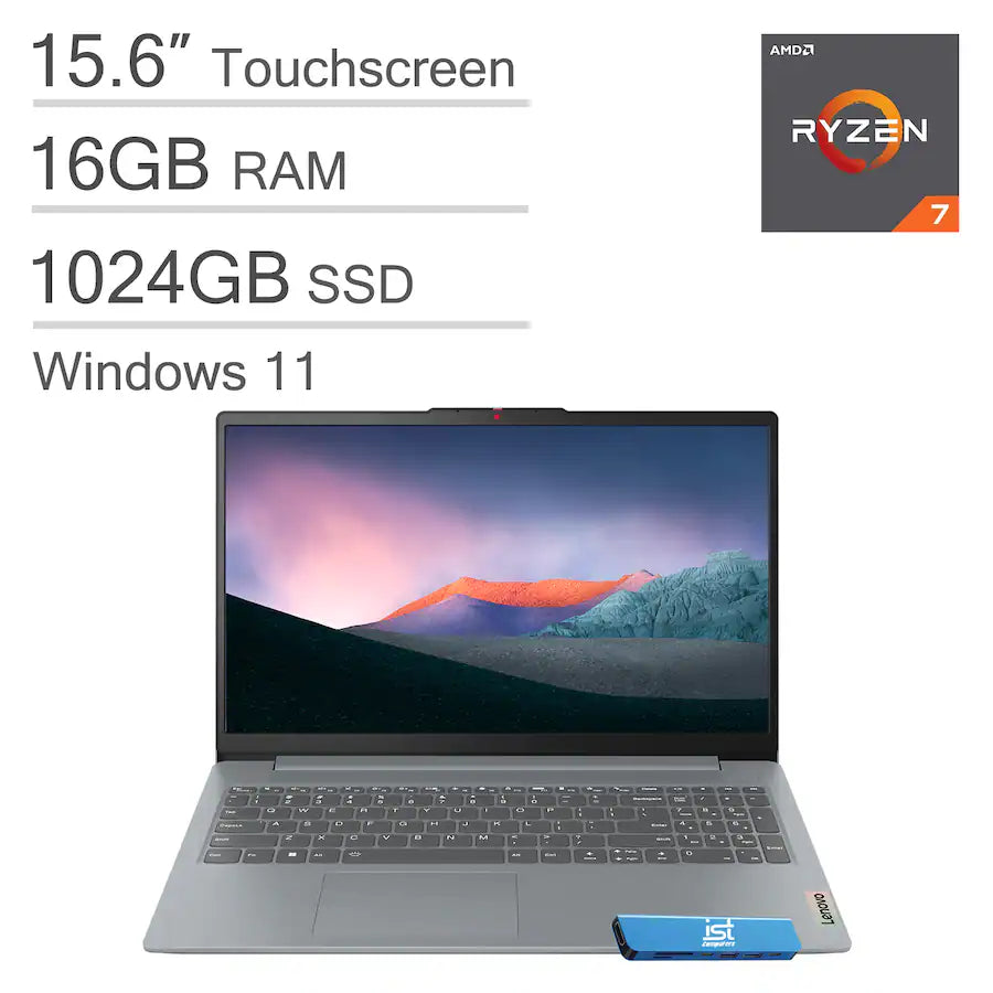 Lenovo - Upgraded - IdeaPad Slim 3 15.6" Full HD Touchscreen Laptop - AMD Ryzen 7 5825U 2025 - 16GB Memory - 1TB SSD - Arctic Grey