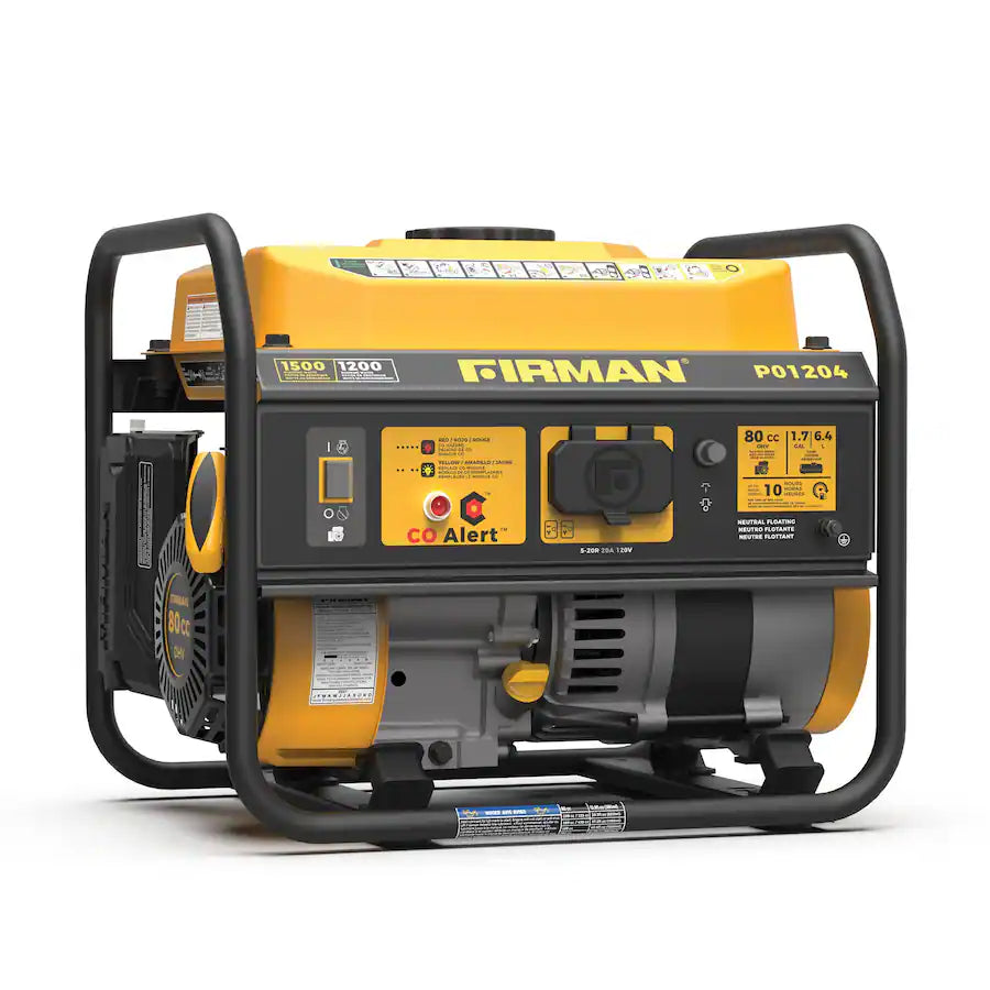 Firman - P01204 Recoil Start 120V 1500-Watt Gas Portable Generator with CO Alert - Gold, Black