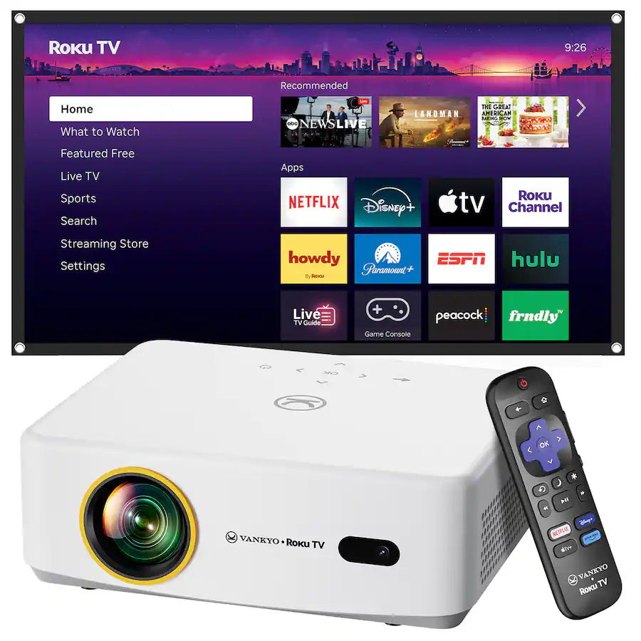 Vankyo - Leisure 570RB Native Full HD 1080P Wireless Roku TV Smart Single LCD Mini Projector, Screen Included - White