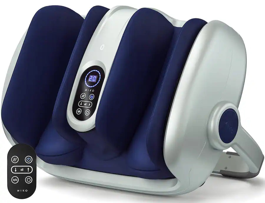 Miko - MAS II Foot, Leg & Calf Massager with Heat, Air Compression, Shiatsu Kneading, 5 Pressure Levels & Adjustable Bar - Silver